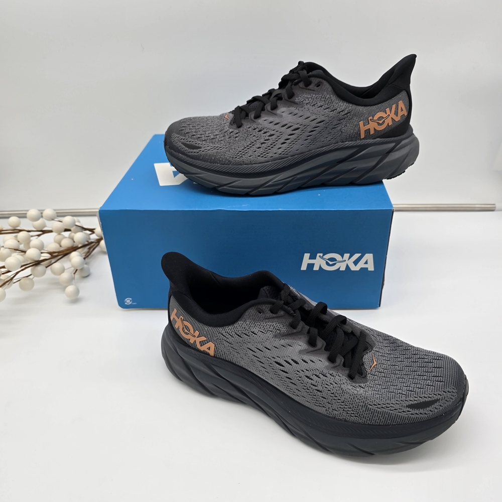 Hoka Clifton One On One Black and Gray Athletic Shoes Size 7 Womens NWT